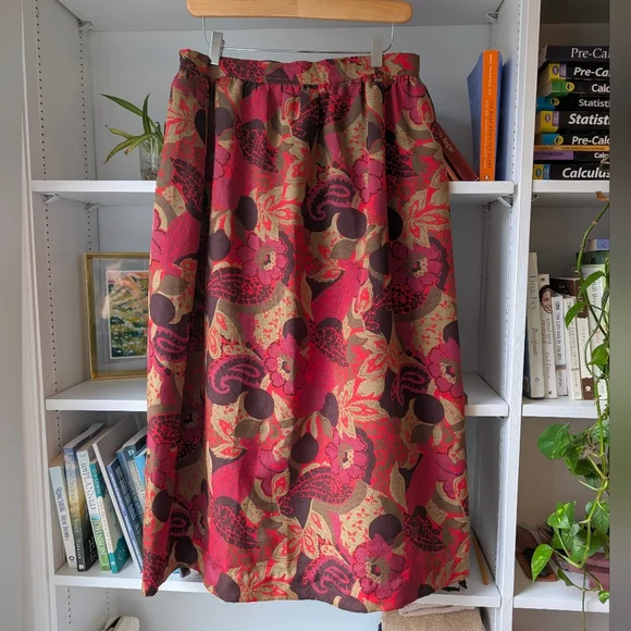 Vintage Handmade Midi Skirt Floral Patterned Size Large 70's Boho Twee Whimsi - Picture 1 of 5